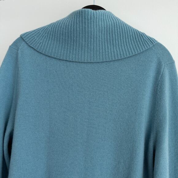 Talbots Cashmere Sweater Women Large Blue Cowlneck Tunic Quiet Luxury Minimalist - Picture 7 of 11